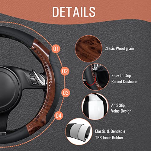 Wood Grain Microfiber Leather Sporty 14.5 (Black Wood Grain / Standard[14.5"-15"])