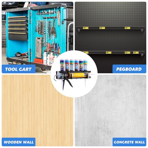 2 Pack Caulking Tube and Gun Holder 6 Slot 16.3 x 6.1 x 3.4 inch Caulking Gun Storage Rack with Horizontally Base Sealant Organizer for Garage Workshop Work Van Wall Mounted Tubes and Nozzle (6 Slots)