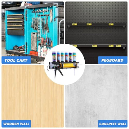 2 Pack Caulking Tube and Gun Holder 6 Slot 16.3 x 6.1 x 3.4 inch Caulking Gun Storage Rack with Horizontally Base Sealant Organizer for Garage Workshop Work Van Wall Mounted Tubes and Nozzle (6 Slots)