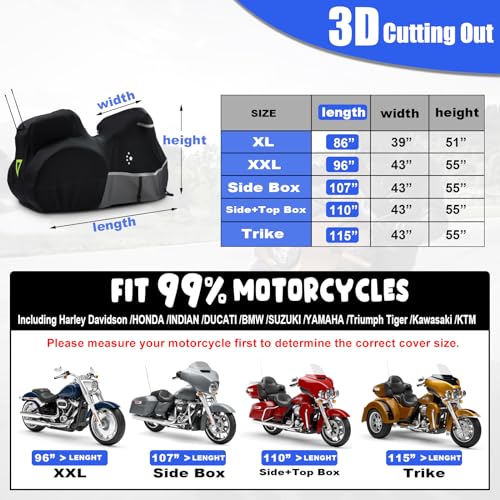Trike Cover Motorcycle Cover Heavy Duty 420D Waterproof for Trike Models Harley Davidson freewheeler (Black / 115" - Trike)