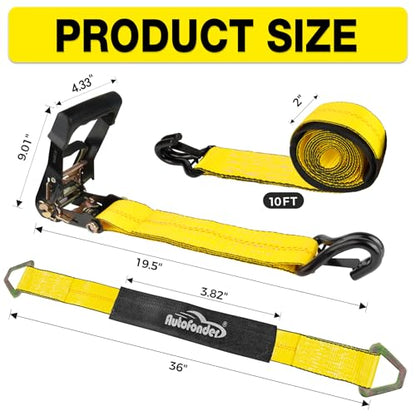 Car Tie Down Straps for Trailers 2" x 10' 4 (Car Tie Down Straps)