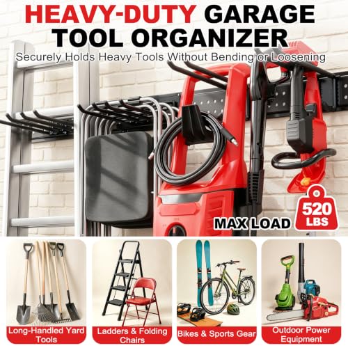 Garage Tool Organizer Wall Mount 66 inches with 13 Adjustable Heavy (66" | 4 Panels + 13 Hooks)