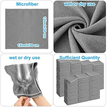 100 Pack 12'' x 12'' Microfiber Cleaning Cloths Reusable Cleaning Rags Bulk Microfiber Towels Softer Highly Absorbent Washcloths for House Kitchen Car Window (Gray)