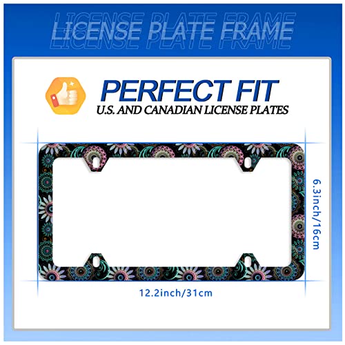 Mandala Flower License Plate Frame Stainless Steel Accessory 12.3x6.3 Inch (Mandala Flower)