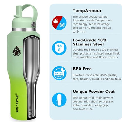 SENDESTAR 40oz Stainless Steel Water Bottle (Neon / 40 Ounces)