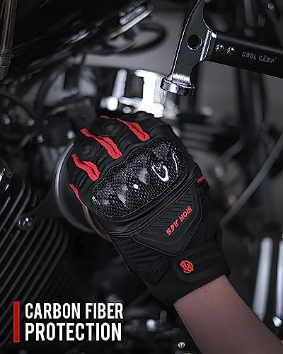 Motorcycle Gloves Touch Screen for Men Women Padding Hard Knuckle Cycling Motorbike ATV Hiking Riding Climbing Glove (Medium / Carbon-Red)