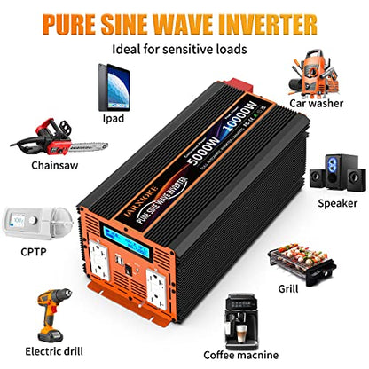 5000W Pure Sine Wave Power Inverter 12V DC to 110V 120V Converter for Family RV Off Grid Solar System Emergency Power Supply (12V-5000W)