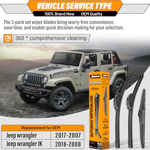 Windshield Wiper Blade Replacement for Jeep Wrangler JK 2007 (15"+15"+13")