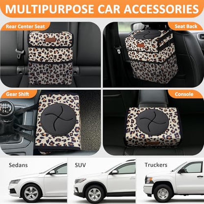 Car Trash Can with Lid Leak Proof Car Accessories for Women (3 Gallons / Leopard Print Pattern)