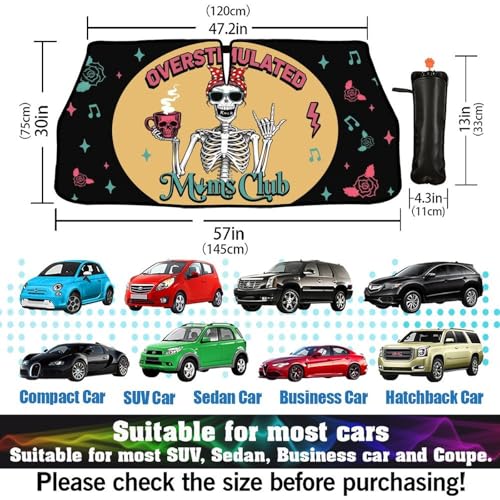 Moms Funny Skull Car Windshield Sunshade Umbrella Car Foldable Umbrella Sunshade for Front Window UV Reflector Auto Windshield Umbrella Sun Shades Cover for Most Vehicles 57'' X 30'' (57'' X 30'' / 28-3-26-REY-2)