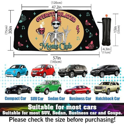 Moms Funny Skull Car Windshield Sunshade Umbrella Car Foldable Umbrella Sunshade for Front Window UV Reflector Auto Windshield Umbrella Sun Shades Cover for Most Vehicles 57'' X 30'' (57'' X 30'' / 28-3-26-REY-2)