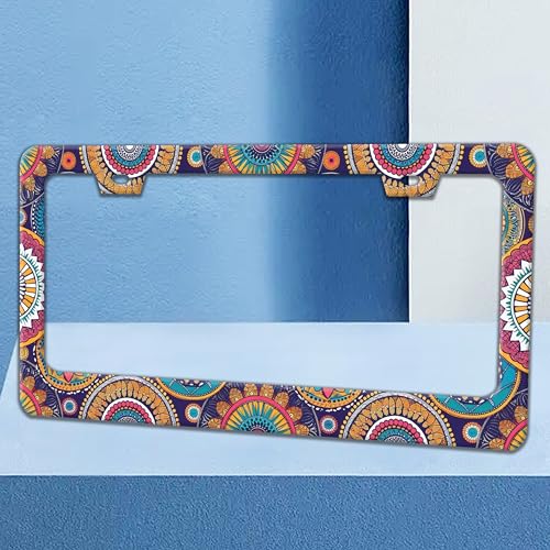Mandala Flowers License Plate Frame Stainless Steel Auto Accessory 6x12 in (Mandala Flowers)