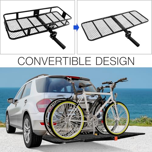 Folding Hitch Mount Cargo Carrier Hitch Rack Basket 60"*21.5"*6" Hauling Weight Capacity of 500 Lbs (60 inches)