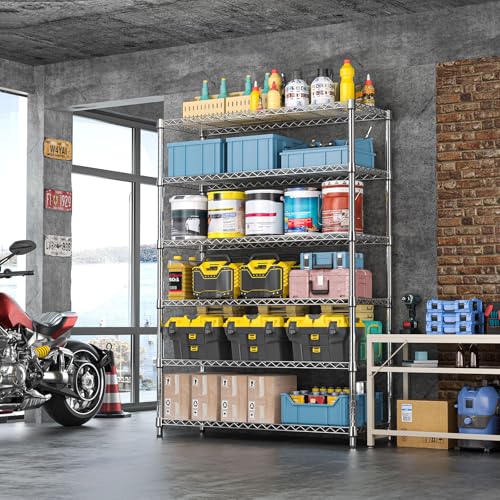 6 Tier Heavy Duty Metal Wire Shelving Unit (6 Tier, 17.7" D x 47.2" W x 82.7" H / Chrome)