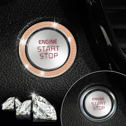 2 PCS Crystal Double Rhinestone Car Engine Start Stop Decoration Ring (Double Gold)