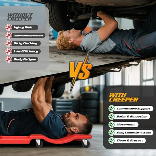 Mechanic Creeper with Padded Headrest and Tool Tray (Red / 36")