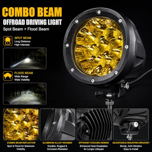 2PCS 4 Inch Amber LED Fog Lights 90W Round Off Road Driving Lights (Amber Light)