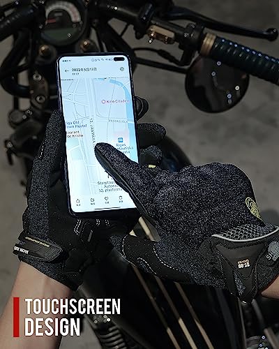 Motorcycle Riding Gloves Touch Screen Full Finger Glove Motocross Road Racing Bike Outdoor Sports for Women Men (Medium / 09Black)