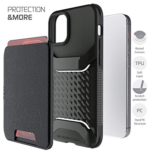 Exec Magnetic Wallet Designed for iPhone 12 mini Case with Card Holder Pocket Easily Removable for Wireless Charging Built (iPhone 12 mini / Black)