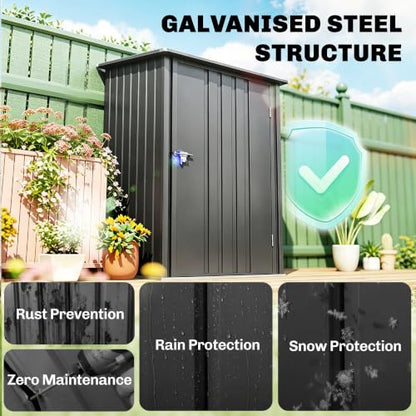 3.3' x 3.4' Outdoor Storage Shed Sloping Roof Lockable Door Gray (Dark Gray / 3.3' x 3.4')