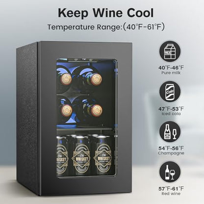 Wine Cooler Refrigerator with Glass Door (Black)
