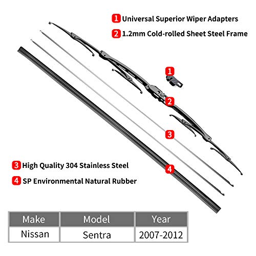 Replacement for Nissan Sentra Windshield Wiper Blades (26"+17"(U/J Hook))
