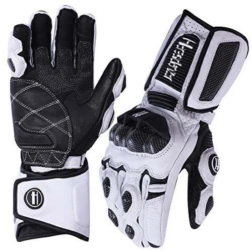 Unisex Leather Motorcycle Touch Gloves KM045 White (Medium / White/Black)