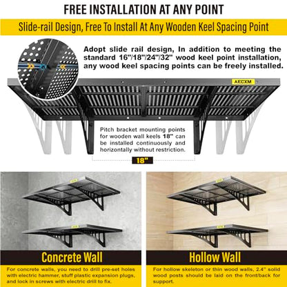 2 Pack 2x3ft Adjustable Garage Wall Shelving 560lbs Load Capacity Heavy Duty Wall Mounted Storage Shelf Metal Floating Shelves for Garage (2pack-2x3ft / Black)