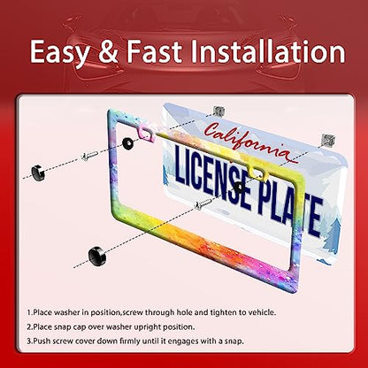 Colorful Rainbow License Plate Frame Stainless Steel Decorative 12.3"x6.3" (Colorful rainbow personalized)