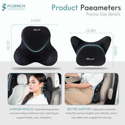 Lumbar Support Pillow and Neck Headrest Pillow for Office Chair Car (Black / 2 Pieces)