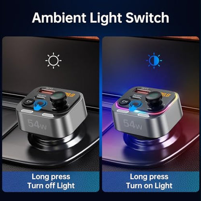 Bluetooth 5.4 FM Transmitter Car Adapter 54W (Silver)