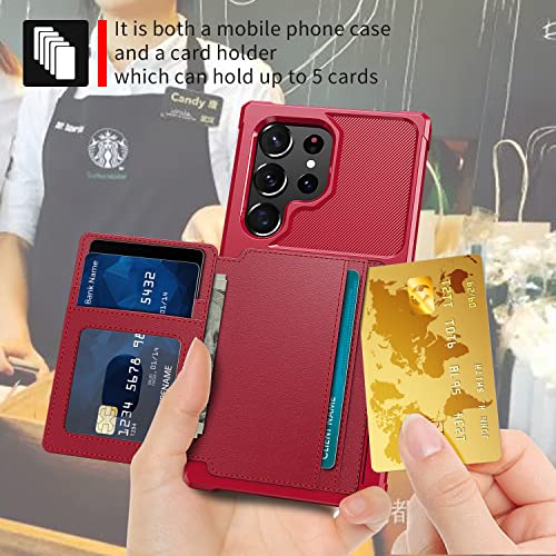 for Samsung Galaxy S22 Ultra Case with Card Holder (Red / Samsung Galaxy S22 Ultra)