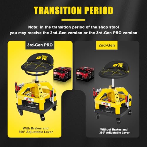 Rolling Shop Stool for Garage with Casters (Yellow)