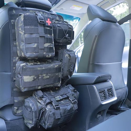 Universal Tactical Seat Back Organizer Vehicle Molle Panel Organizer Storage Bag with 5 Detachable Molle Pouch for All Vehicel Such as Jeep (B model-Black Camo)