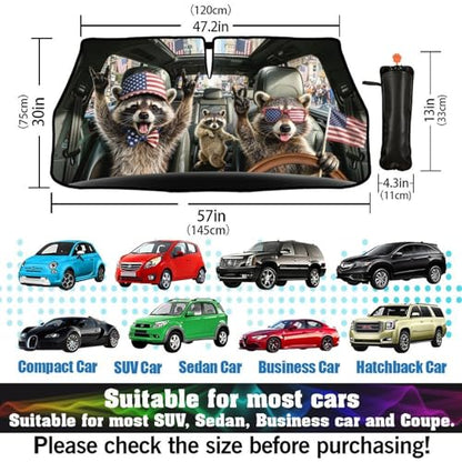 Funny Rocking Raccoon Print Car Sunshade Umbrella Funny Rocking Raccoon Windshield Sun Shade for Car Retractable Umbrella Sunshades for Front Window Sun Shades Cover Visor Portector Block UV Rays (One Size / Style26)