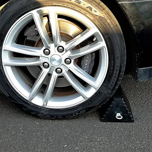 2 Pack Wheel Chocks Rubber Heavy Duty Black with Eyebolt (2 Pc Large with Eyebolt)