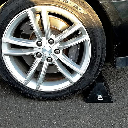 2 Pack Wheel Chocks Rubber Heavy Duty Black with Eyebolt (2 Pc Large with Eyebolt)