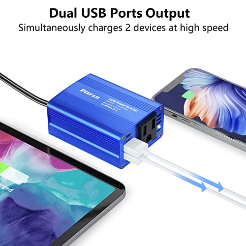 150W Car Power Inverter DC 12V to 110V AC Converter with 3.1A Dual USB Power inverters for Vehicles (Blue)