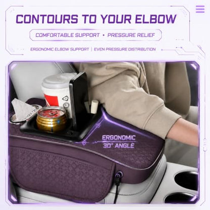 Car Center Console Armrest Cushion with USB& Type (Classic Black)