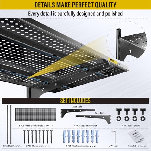 2 Tier 1.3x4ft Garage Shelving Wall Mounted (Black / 2pack-1.3×4ft)