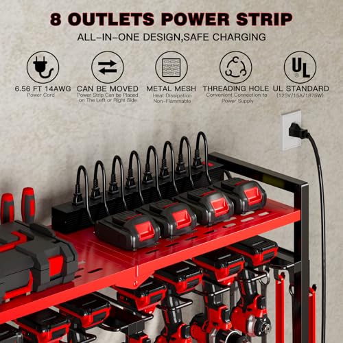 Power Tool Organizer Cart with Charging Station (Red)