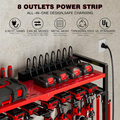 Power Tool Organizer Cart with Charging Station (Red)