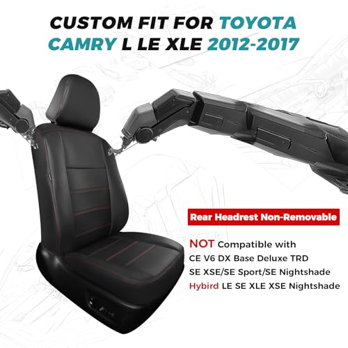 Custom Seat Covers for Toyota Camry 2012 (Black With Red Trim / 2012-2017 Camry L LE XLE)