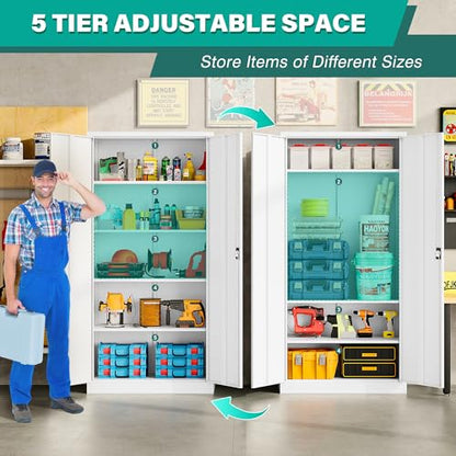 Wide & Deep Metal Storage Storage Cabinet with Adjustable Shelves (72"H x 36"W x 18"D / White)