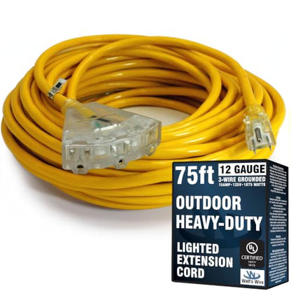 75 ft Outdoor Extension Cord (Yellow / 75 Ft)