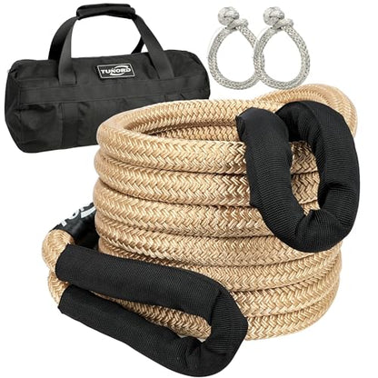 Nylon Kinetic Recovery Tow Rope Heavy Duty Offroad Snatch Strap for for Trucks SUV UTV ATV Tractor Car Jeep (7/8" x 20' / Golden)