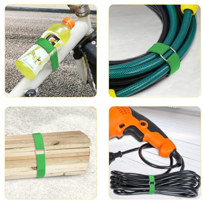 1"x16ft Hook and Loop Straps with 25 Metal Buckles (1in x 16ft Green)