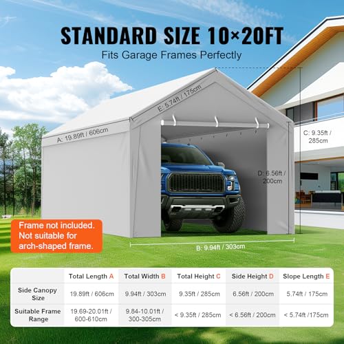 Carport Replacement Canopy Cover Top + Side Wall 10 x 20 ft (Gray / 10x20ft)