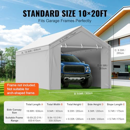 Carport Replacement Canopy Cover Top + Side Wall 10 x 20 ft (Gray / 10x20ft)