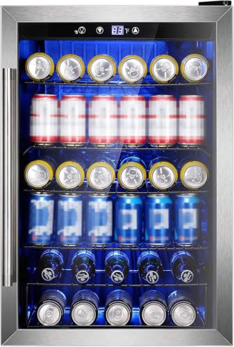 Wine Cooler 37 Bottle Freestanding Fridge with Stainless Steel Reversible Glass Door (Silver)